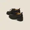 Versión de Piel de Oveja~Mocasines Retro de Tacón Alto para Mujer, Zapatos de Cordones de Cuero Genuino Color Negro, Zapatos con Tacón Grueso que Aumentan la Altura para Mujeres Bajitas