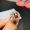 Anillo de Granate de Mozambique Natural Plata 925 Incrustado con Diamantes Boca Viva Joyería de Mano para Mujer Popular Anillo Cuadrado para Mujer