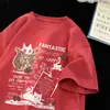 Camiseta Gruesa de Manga Corta para Hombre Verano 2024 Nueva Moda Marca Estilo Americano Ropa Superior Holgada Adolescentes y Niños Manga Media