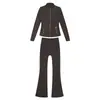 [En Stock] Conjunto de Pantalones Acampanados y Chaqueta de Forro Polar, Abrigo de Manga Larga para Mujer de Corte Ajustado, Ropa Deportiva Elástica para Yoga