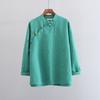 26 Outono Novo Estilo Chinês Roupas Femininas Estilo Nacional Gola Alta Blusa Assimétrica Color Block Abotoada Algodão Linho Roupa Zen para Chá Camisa Feminina