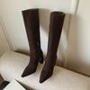 Botas Altas Europeas de 8.5cm Más Vendidas Nuevo Estilo Otoño e Invierno 2026 Punta Fina Tacón Grueso Hasta la Rodilla Elásticas Adelgazantes para Mujer