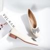 3026-1 Zapatos de Tacón Bajo de Cuero Genuino para Mujer 2025 Nuevo Lazo de Pedrería Tacón Grueso Suela Blanda Cómodos Punta Cuadrada
