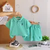Traje de Camisa Polo con Cuello de Solapa de Color Sólido Nuevo de Verano para Niños Transfronterizo Conjunto de Dos Piezas de Manga Corta de Moda para Bebé