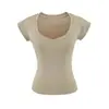 Top Sexy Estilo Americano con Escote Corazón de Manga Corta, Nueva Camiseta Base Ligera de Verano en Tencel con Ceñidor en la Cintura, Hombro Normal