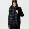 Bufanda de Cuadros de Espiga con Borlas Simple Transfronteriza Japonesa y Coreana para Mujer, Bufanda Chal Cálido de Mohair a Prueba de Frío para Otoño e Invierno