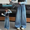 Jeans de Otoño para Niñas 2026 Nueva Moda Rectos Sueltos de Pierna Ancha con Solapa Trasera Pantalones de Mezclilla para Niños Mayores