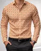 Camisa Estampada de Moda para Hombre 70s Retro Círculo Geométrico Estampado Moda Estampada Casual para Hombre Botones