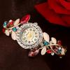 Reloj de Mujer Trendy con Cristales Coloridos y Diamantes, Reloj Pulsera de Mujer con Exquisito Diseño de Pétalos, Cuarzo al por Mayor 2025 Nuevo Modelo