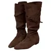 Novas Botas Femininas de Salto Alto em Camurça Empilhada Outono/Inverno 2026, Botas Longas, Botas Longas Marrom Melard Emagrecedoras