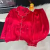 Ropa de dormir recomendada para primavera y verano con copas en el pecho, Pijama de seda helada con sensación fresca para mujer, Mangas largas y pantalones largos, Conjunto de dos piezas para casa en relieve con lazo