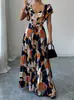 Vestido Largo Estampado Floral de Verano 2026 con Mangas Volantes y Cuello en V Estilo Europeo y Americano Elegante Romántico Vestido Plisado