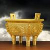 Venta al por mayor de fábrica latón dragón doble ding incensario dorado Sheng Ding Cai Ding antiguo de cuatro patas Ding decoración del hogar de la fortuna