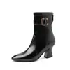 Botines de moda de tacón alto estilo británico de 7 cm, nuevo modelo otoño e invierno 2026, punta fina, tacón grueso, cremallera trasera, botas de moda para mujer