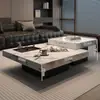Mesa de Café Minimalista de Pizarra Estilo Italiano, Moderna Lujo Ligero Sala de Estar Uso Doméstico, Combinación Cuadrada para Apartamento Pequeño de Gama Alta