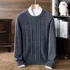 Suéter de lana tejido de punto para hombre, 9 puntos, engrosado, 450g, anti-pilling, color liso, patrón jacquard, manga larga, cuello redondo