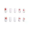 Uñas postizas ponibles estilo océano, forma cuadrada mediana-larga, diseño de pez payaso blanco lechoso y estrellas de mar, uñas postizas removibles