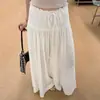 Pantalones Falda Plisados de Seda Helada, Falda de Verano para Mujer Color Café, Cintura Alta, Adelgazante, Cordón, Longitud Media, Falda Plisada Recta
