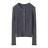 Cárdigan de punto para mujer Yangzi alemán de 18 gauge, 60 hilos, cuello redondo, acanalado, con botones, corte ajustado, chaqueta de punto, camisa para el aire acondicionado para primavera y verano
