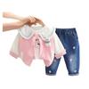 Otoño 2024 nuevo conjunto de tres piezas de moda para niñas con volantes de dibujos animados de manga larga para bebés y niñas