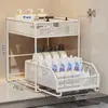 Estante de almacenamiento extraíble debajo del fregadero, caja de almacenamiento multicapa debajo del mueble del baño, cesta abatible debajo del lavabo, estante en capas