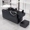 Cama de champú semirreclinable estilo lujo para salones de peluquería, lavabo cerámico integrado con reposapiés, cama de champú tipo sofá con cojín suave