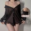 Nova roupa íntima sexy, uniforme sexy de uma peça, tentação, terno com babados, camisa estilo boyfriend, cabelo micro transparente puro, geração