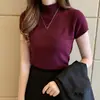Suéter de Punto para Mujer con Cuello Medio y Mangas Cortas, Estilo Nuevo para Primavera y Otoño 2026, Camisa Base Ajustada, Chaleco Corto para Llevar como Capa