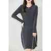 Nuevo Vestido de Punto de Lana Pura de Manga Larga con Cuello Redondo para Mujer, Vestido Base de Suéter de Cachemira de Longitud Media que Ceñe la Cintura para Otoño e Invierno