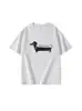 Camiseta de Manga Corta de Algodón Puro con Cuello Redondo Gris para Mujer Verano Nuevo Estilo Dibujo Animado Dachshund Simple Versátil Casual Holgada