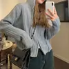 Cárdigan de punto con capucha y doble cremallera corta de estilo coreano nuevo de otoño para mujer, suéter informal holgado y adelgazante, abrigo para mujer