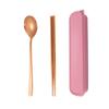 Juego de tres piezas de acero inoxidable con mango cuadrado: tenedor, cuchara, palillos. Portátil para viajes de estudiantes, almacenamiento, vajilla con logo