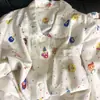 Pijama de estilo japonés dulce con estampado integral para mujer, conjunto de dos piezas para el hogar, de verano, manga corta, shorts, cárdigan con solapa