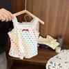 Conjunto de Ropa para el Hogar de Verano para Niñas Bebé Elegante Infantil Marca de Moda Coreana Dibujos Animados Floral Encaje Tirantes Shorts