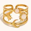 Europa e Estados Unidos anel de abertura lua sol quente transfronteiriço aço inoxidável banhado a ouro 18K design de nicho joia vintage