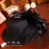 Tocado Lolita Gótico Oscuro Flor Negra Pluma Pequeño Sombrero de Copa Pasador Pasador Accesorios para el Cabello