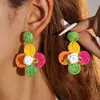 Joyería de Estilo Europeo y Americano, Pendientes de Girasol de Rafia Hechos a Mano, Pendientes Grandes Exagerados de Flor, Joyería de Estilo Festivo al por Mayor