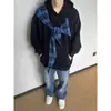 Sudadera con capucha a cuadros de retazos con lazo, moda de nicho de otoño para hombre, estilo de celebridad de internet, genial y elegante