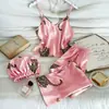 Amazon Transfronterizo Pijama de Mujer Estampado de Leopardo Similar a la Seda Holgado Cómodo Casual Ropa de Casa Conjunto Comercio Exterior Mayoreo