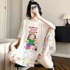 Pijama Feminina de Verão Manga Curta Calças Xadrez 2025 Desenho Animado Novo Estilo Pode Ser Usada Fora Ins Conjunto de Roupa de Casa Estudante