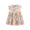 Vestido para niñas, novedad de verano 2024, falda de flores con mangas voladoras pequeñas, falda de estilo nacional mejorada para niños.