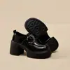 Mocasines de suela gruesa estilo británico para mujer, charol negro, tacón grueso, zapatos de piel que aumentan la altura, zapatos de vestir estilo universitario