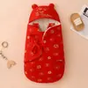 Manta de algodão vermelha para bebês recém-nascidos, adequada para outono e inverno, previne o reflexo de sobressalto, envolve o bebê em um saco de dormir
