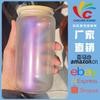 Vaso Mason de Vidrio de Transferencia Térmica Degradado Arcoíris Sublimación en Blanco 16 Mate Vaso de Agua con Tapa y Popote