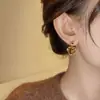 Pendientes de Corazón con Piedra Ojo de Tigre Dorada Asimétrica Maillard para Mujer Otoño e Invierno Joyería de Oreja de Lujo Accesible Nicho