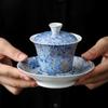 Esmalte Hecho a Mano Cloisonné Tazón con Tapa de Plata de Alta Gama Estilo Chino Año del Dragón Tazón de Tres Talentos Juego de Té Doméstico de Cerámica para Kung Fu Taza de Té