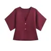 VIO Estación Independiente de AliExpress Nuevo Estilo Europeo y Americano Temperamento Manga Corta Cuello en V Dos Botones Top de Punto 4192101