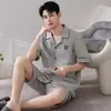 Pijama Nuevo de Verano para Hombre, Algodón Puro, Camiseta de Manga Corta y Shorts, Estilo Cardigan, Solapa, Estilo Casual Simple, Se Puede Usar al Aire Libre, Conjunto para Estar en Casa