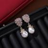 Brincos de pérola de gota de água de diamante roxo High-end Sense Silver Pin Brincos 925 Nicho Elegante Luxo Brincos de Gota Brincos para Mulheres