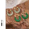 Pendientes de plata 925 retro de alta gama, de resina verde, chapados en oro auténtico de 18 quilates, con un toque de cobre y detalles de oro.